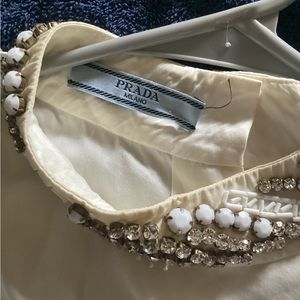 PRADA SLEEVELESS JEWELED MOCK NECK COTTON TOP